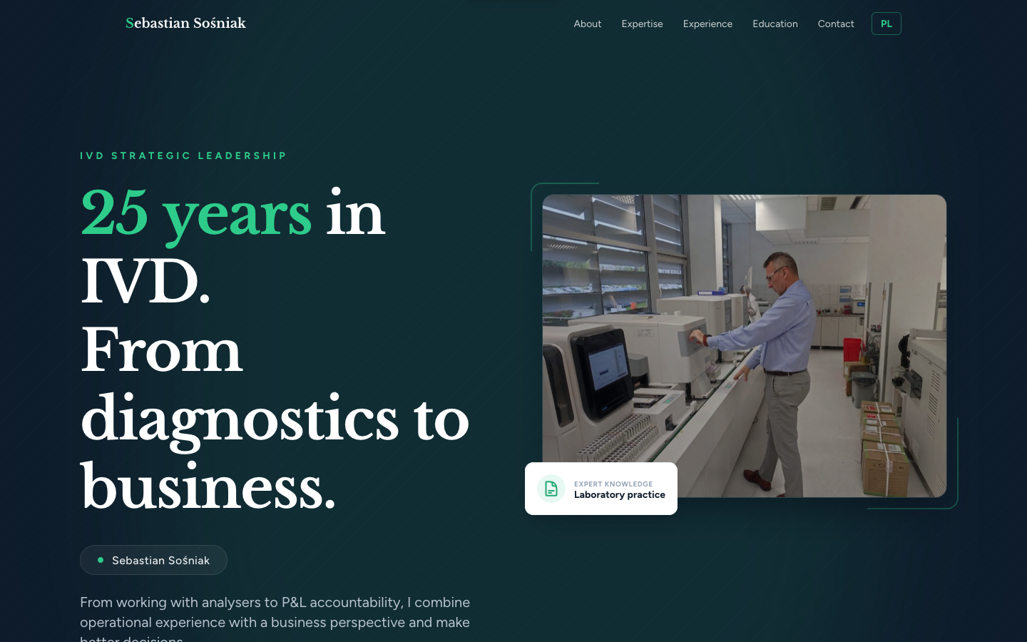 SosniakPortfolio homepage for Sebastian Sośniak showing a content-first portfolio layout.